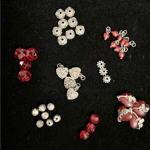 Beads (41) Red Silver Mixed Crafts Jewelry Making Mom Love Mothers Day